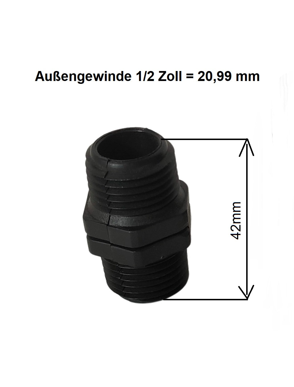 PP Gewindefitting Schwarz PN10 Fitting Nippel AG 1/2 Zoll 3/4 Zoll 1 Zoll 2 Zoll