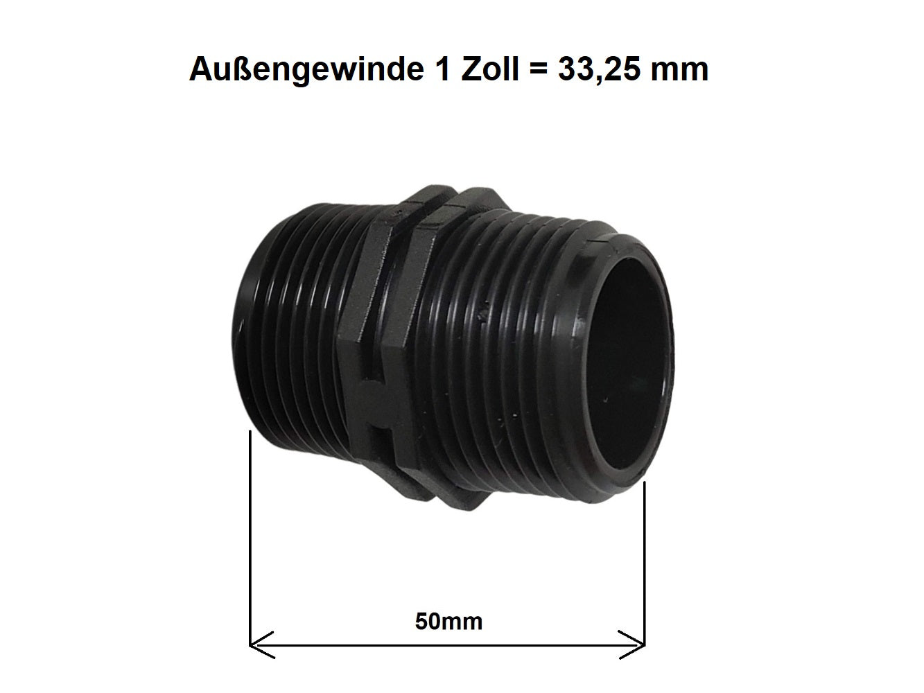 PP Gewindefitting Schwarz PN10 Fitting Nippel AG 1/2 Zoll 3/4 Zoll 1 Zoll 2 Zoll