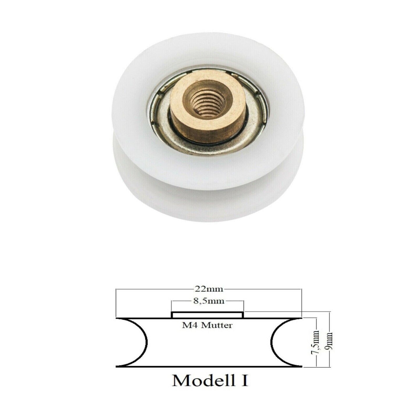 Laufrolle Lagerrolle Rolle Duschtür Tür Rollen Kugellager Rad 22mm 4 Stück