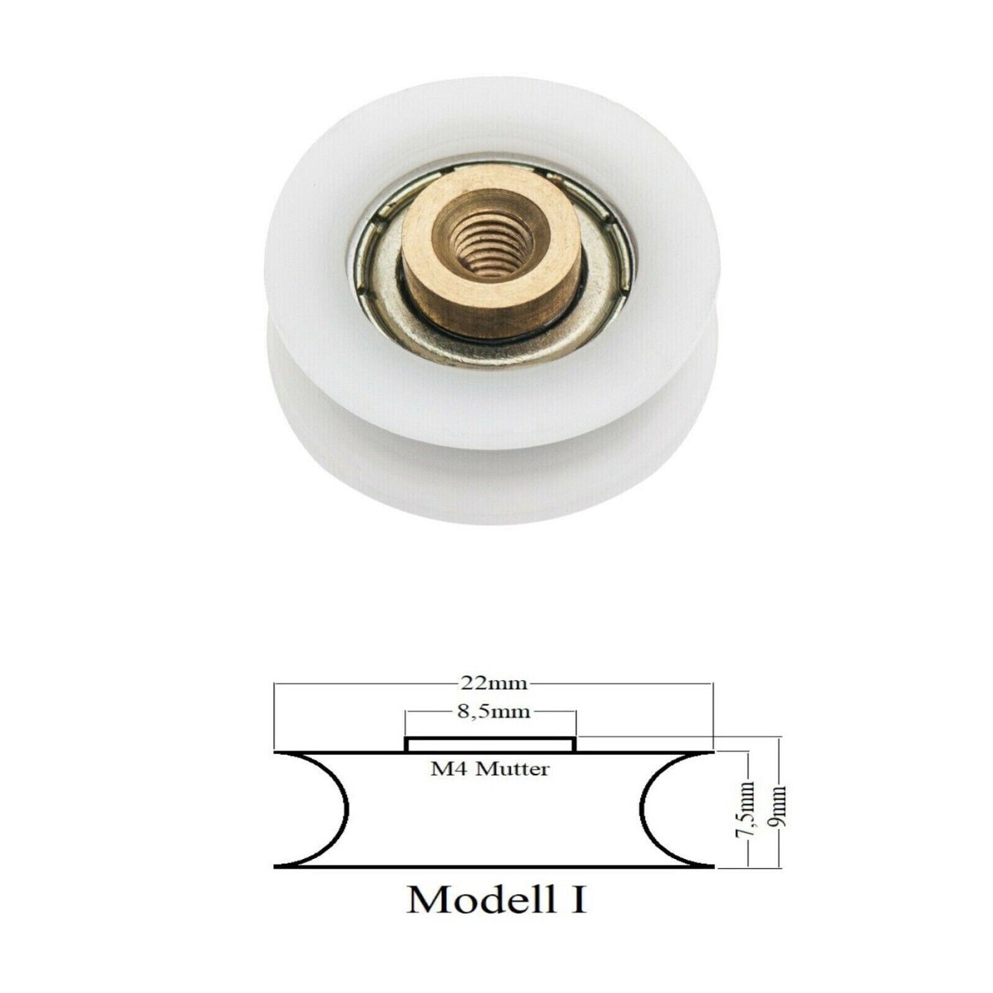 Laufrolle Lagerrolle Rolle Duschtür Tür Rollen Kugellager Rad 22mm Technische Zeichnung